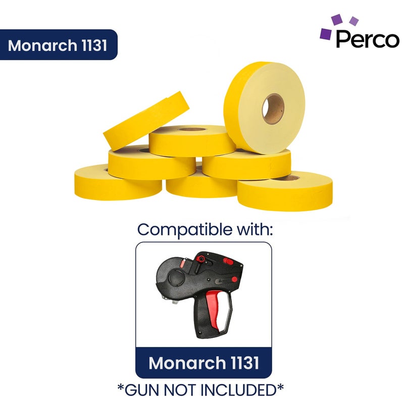 Perco Yellow Pricing Labels for Monarch 1131 Price Gun - 1 Sleeve, 8 Rolls, 20,000 Price Marking Labels - with Ink Roll Included - Image 2
